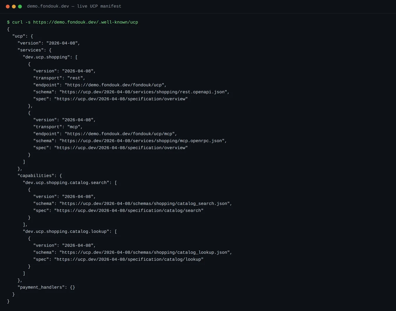 Live UCP manifest — Fondouk
